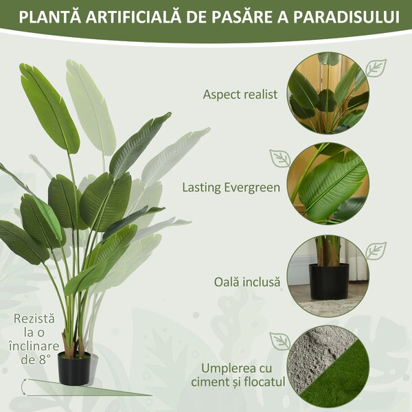 HOMCOM Plantă Artificială de 160 cm cu 10 Frunze din PEVA Verde cu Ghiveci, Ø16.5x13.5 cm | Aosom Romania