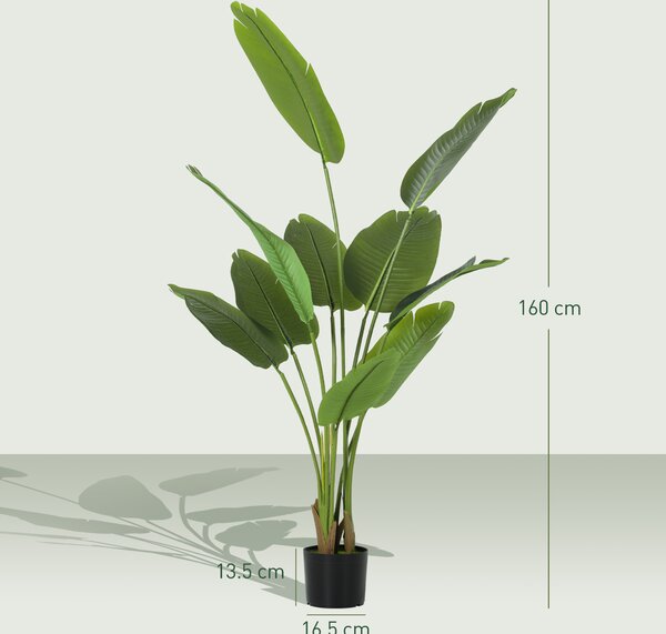 HOMCOM Plantă Artificială de 160 cm cu 10 Frunze din PEVA Verde cu Ghiveci, Ø16.5x13.5 cm | Aosom Romania