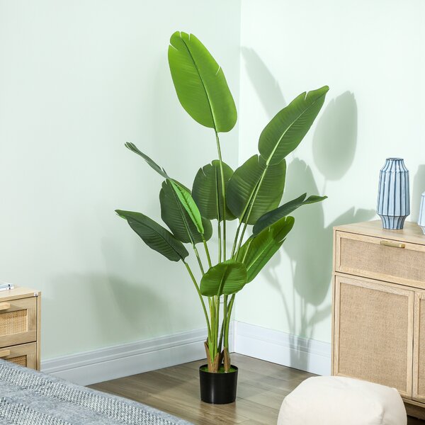 HOMCOM Plantă Artificială de 160 cm cu 10 Frunze din PEVA Verde cu Ghiveci, Ø16.5x13.5 cm | Aosom Romania