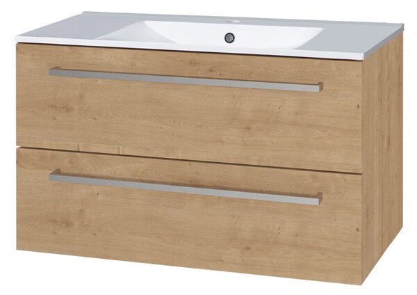Mereo Mereo, Bino, dulap baie cu chiuveta ceramica 101 cm, alb, stejar, MER-CN622