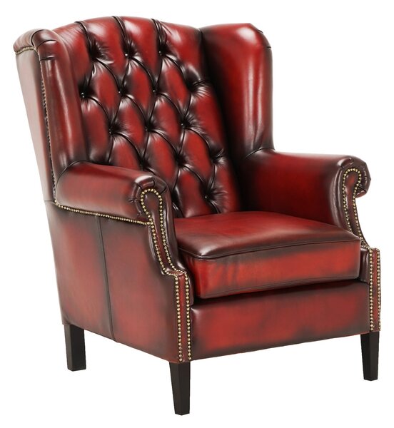 Fotoliu din piele Chesterfield Hemingway Flame Vintage FlamingRed