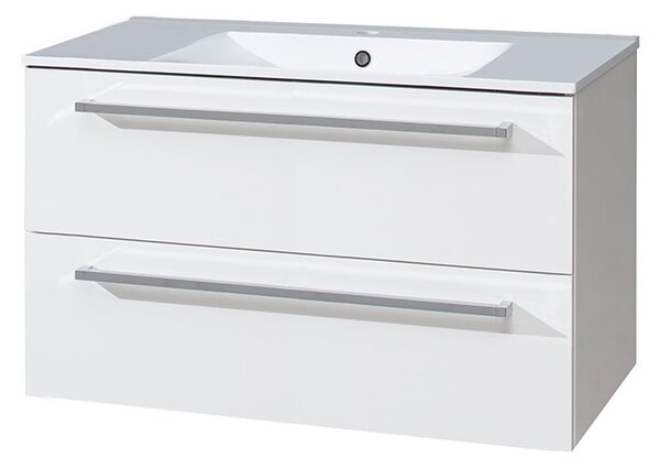 Mereo Mereo, Bino, dulap baie cu chiuveta ceramica 101 cm, alb, stejar, MER-CN662