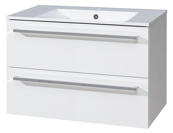 Mereo Mereo, Bino, dulap baie cu chiuveta ceramica 81 cm, alb, stejar, MER-CN661