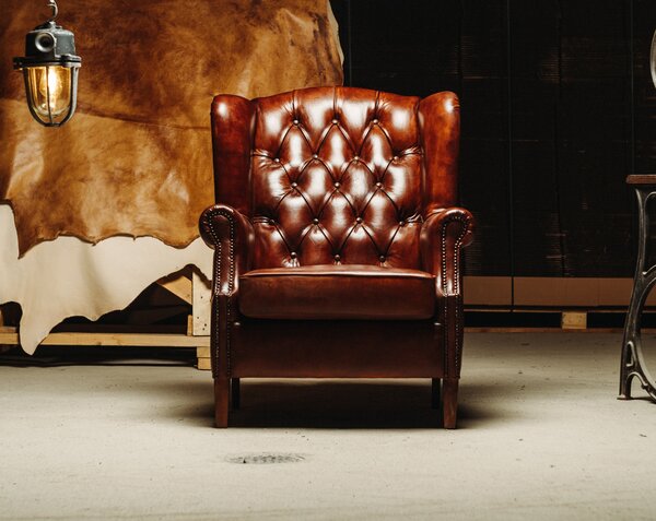 Fotoliu din piele Chesterfield Hemingway SaddleBrown