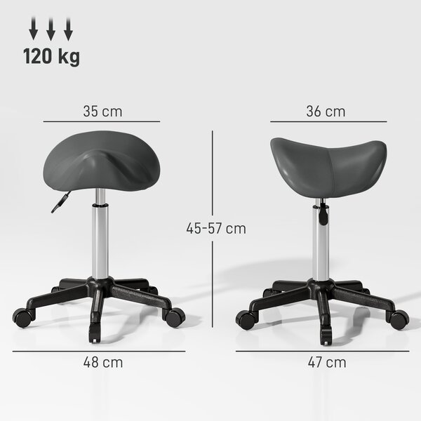 HOMCOM Scaun Pivotant tip Șa cu Roți Înălțime Reglabilă Piele Artificială Gri | Aosom Romania