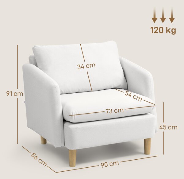 HOMCOM Fotoliu Modern pentru Living din Țesătură cu Șezut Larg și Gros, Crem | Aosom Romania