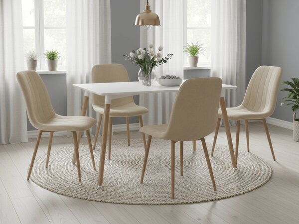 Set de masa 1 + 4, masa de dining alba ADRIA 120x80 cm + scaun de catifea crem LAVA