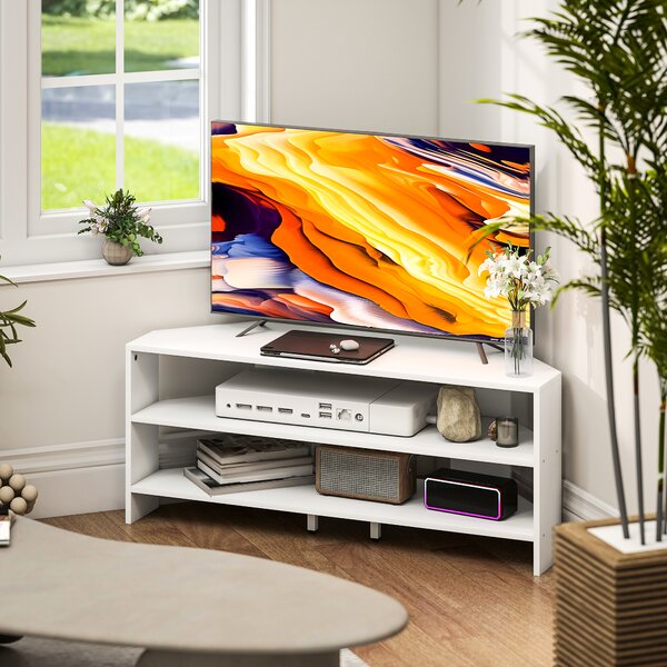 HOMCOM Comodă TV de Colț 47" max cu 2 Rafturi Deschise din Lemn Alb | Aosom Romania