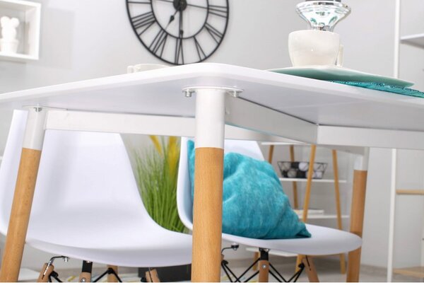 Set de masa 1 + 4, masa alba ADRIA 120x80 cm + scaun bej BALI MARK cu picioare din fag