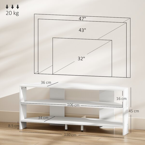 HOMCOM Comodă TV de Colț 47" max cu 2 Rafturi Deschise din Lemn Alb | Aosom Romania