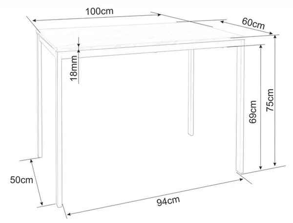 Set de dining 1 + 4, masa neagra RAMOD 100x60 cm + scaun albastru LAVA cu picioare negre