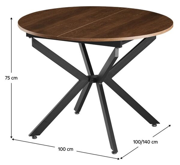 Masă de sufragerie extensibilă Amero (stejar închis + negru) (pentru 4-6 persoane). 1116196