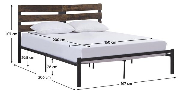 Pat matrimonial 160 cm Acabarian (negru + stejar rustikal) (cu somieră). 1116232