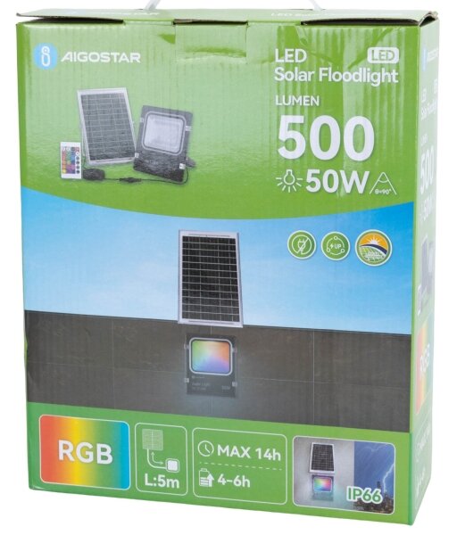 Proiector LED RGB solar dimabil Aigostar LED/50W/3,2V IP66 + telecomandă