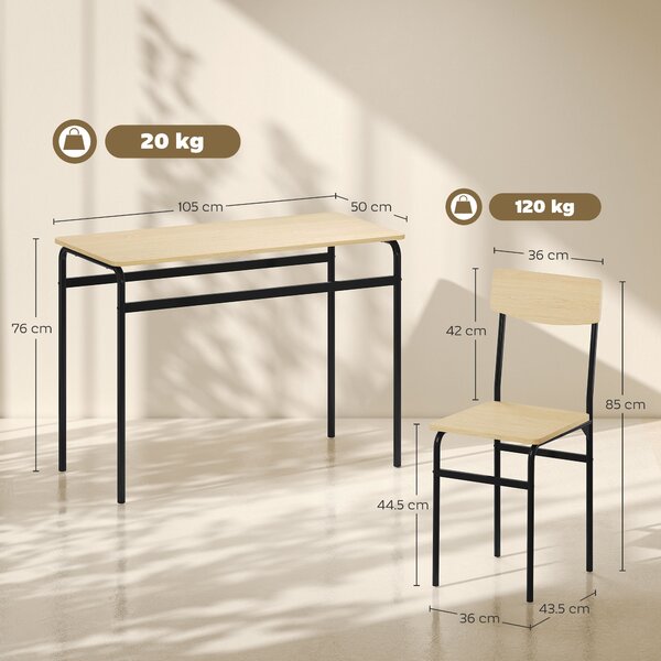 HOMCOM Set de Masă Rectangulară și 4 Scaune, Negru și Culoare Lemn | Aosom Romania