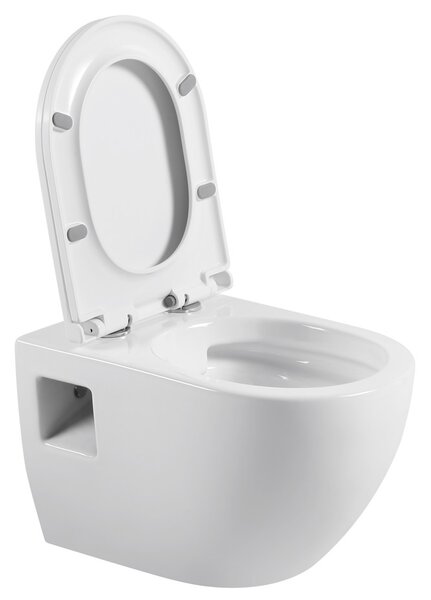 Erga Astrid, vas de toaletă suspendat 510x360x360mm, fără ramă + capac WC cu închidere silențioasă, alb, ERG-V03-ASTRID-RIM-WH
