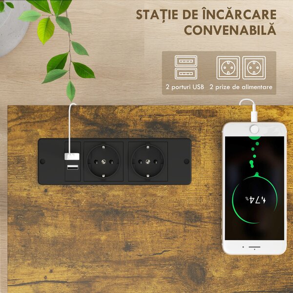 HOMCOM Masă Subțire de Consolă, Masă Industrială cu Două Nivele, Masă de Canapea Îngustă cu Cadru X din Oțel, 100x24x75 cm, Maro