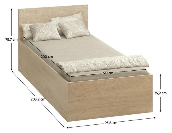 Pat de o persoană 90 cm Discutibles (stejar sonoma) (cu somieră) (cu sp. depozitare). 1116312