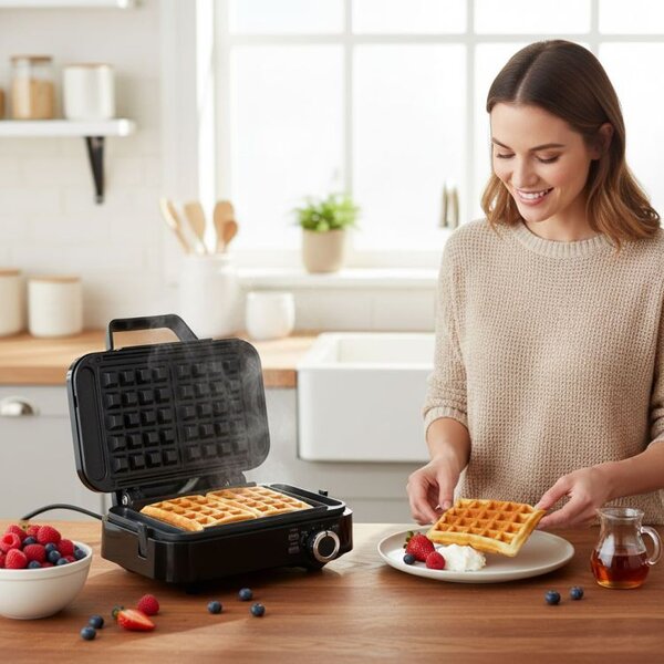Aparat pentru vafe, aparat pentru vafe cu plăci antiaderente - 1200 W cu control al temperaturii