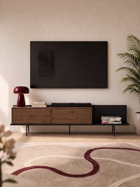 Comodă TV Zenar 200 cm cu picioare metalice - nuc elegant / negru