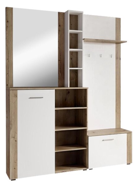 Set mobilier hol Fulgores (stejar artisan + alb) (cu oglindă). 1116335
