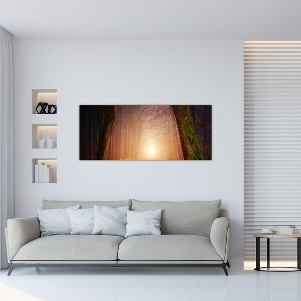 Tablou cu pădurea toamna în ceață (120x50 cm)