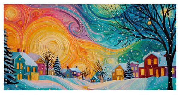 De Crăciun tablou căsuțe colorate în noapte magică