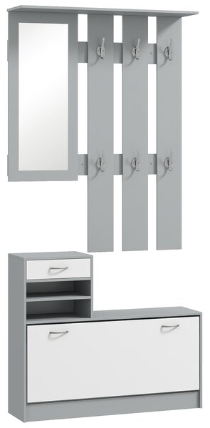 HOMCOM Set de Mobilier pentru Hol cu Raft pentru Pantofi, Oglindă și 2 rafturi Reglabile, 90x24x177 cm, Gri | Aosom Romania