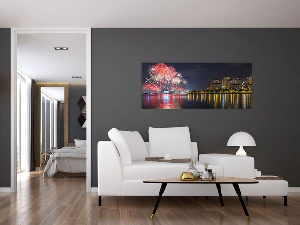 Tablou cu artificii in Singapur (120x50 cm)