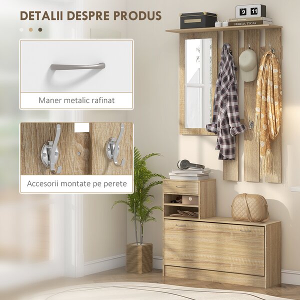 HOMCOM Set Mobilier cu 2 Rafturi Reglabile, 90x24x177 cm, Lemn Natural | Aosom Romania