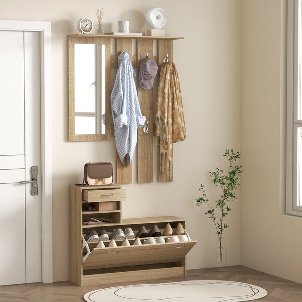 HOMCOM Set Mobilier cu 2 Rafturi Reglabile, 90x24x177 cm, Lemn Natural | Aosom Romania