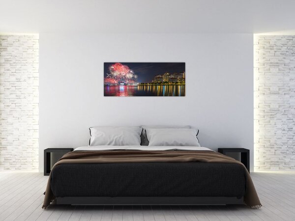 Tablou cu artificii in Singapur (120x50 cm)