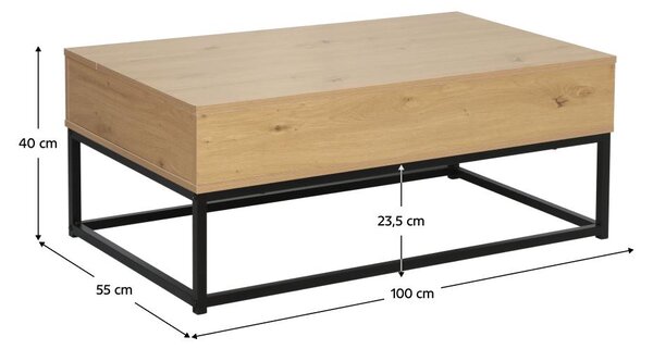 Masă de cafea Lendemain (stejar + negru) (cu sp. depozitare). 1116406