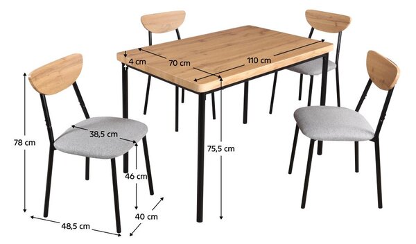 Set mobilier sufragerie Mimetizarse (stejar deschis + gri) (pentru 4 persoane). 1116413