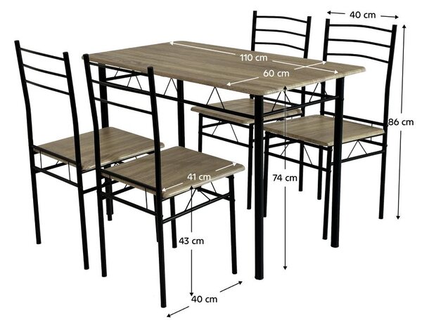 Set mobilier sufragerie Metabolicas (stejar sonoma + negru) (pentru 4 persoane). 1116415
