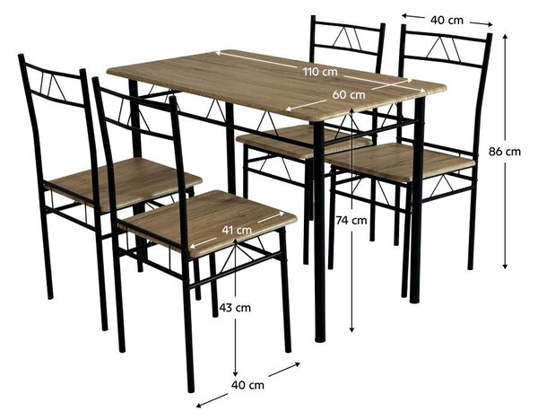 Set mobilier sufragerie Pacientes (stejar deschis + negru) (pentru 4 persoane). 1116437