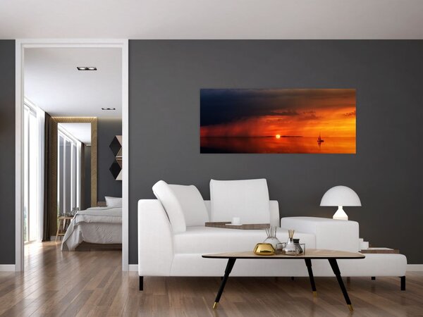 Tabloul apusului de soare cu barca (120x50 cm)