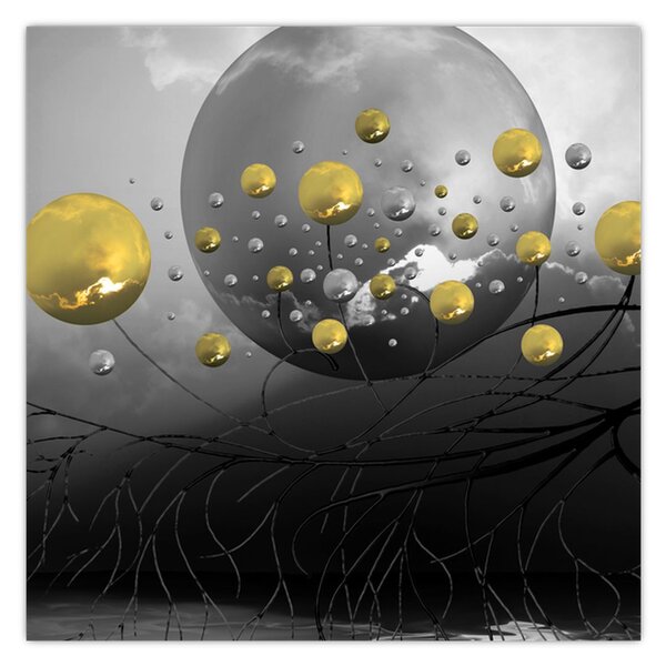 Tabloul cu bile abstracte aurii (30x30 cm)