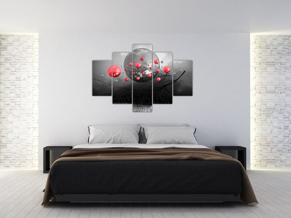 Tabloul cu bile abstracte roșii (150x105 cm)