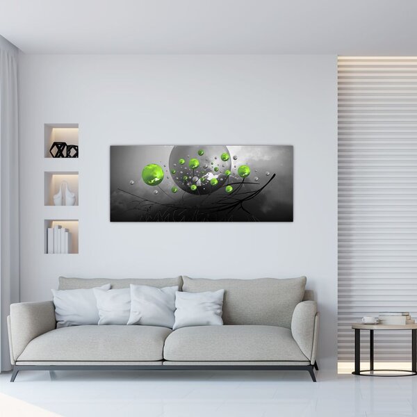 Tabloul cu bile abstracte verzi (120x50 cm)