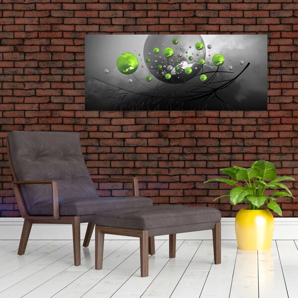 Tabloul cu bile abstracte verzi (120x50 cm)