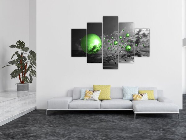 Tabloul bilelor verzi abstracte (150x105 cm)
