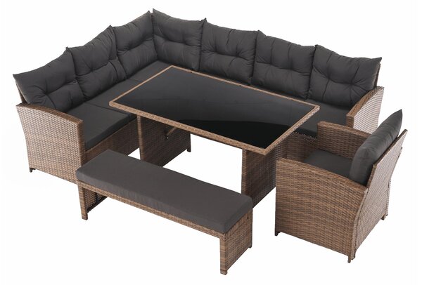 Set mobilier de grădină Senala (gri maro + maro deschis) (pentru 8 persoane). 1116496