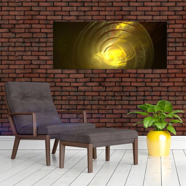 Tabloul cu spirala abstractă în galben (120x50 cm)