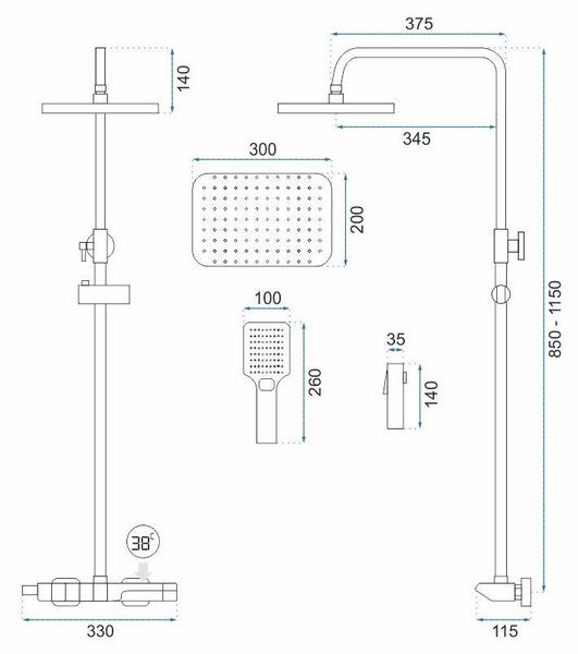 Coloana de dus cu termostat REA ROB Nichel Brush INOX