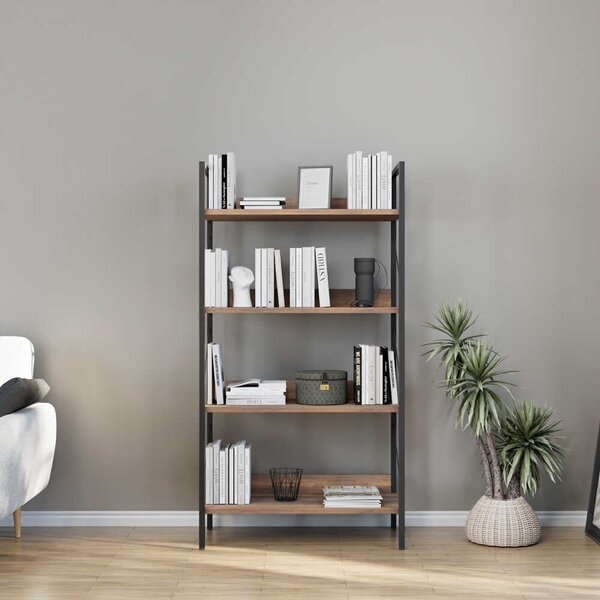 Biblioteca Adore Profile cu 4 rafturi, Alb - Maro - Stejar, 73x136x35 cm