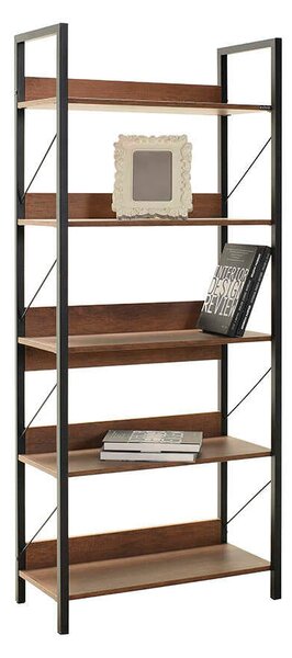 Biblioteca Adore Profile cu 5 rafturi, Alb - Maro - Stejar, 73x172x35 cm