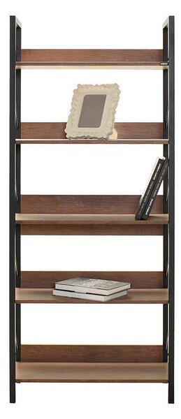 Biblioteca Adore Profile cu 5 rafturi, Alb - Maro - Stejar, 73x172x35 cm
