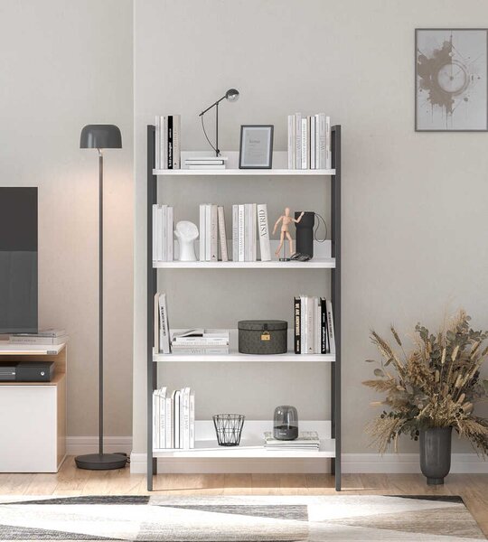 Biblioteca Adore Profile cu 4 rafturi, Alb - Maro - Stejar, 73x136x35 cm