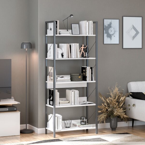 Biblioteca Adore Profile cu 5 rafturi, Alb - Maro - Stejar, 73x172x35 cm